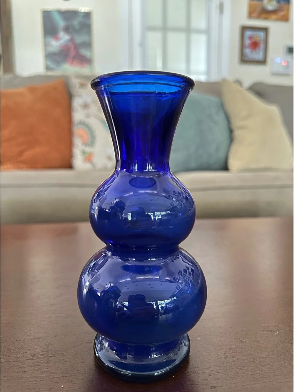 Vintage Cobalt Blue Glass Bud Vase Double Beehive Hourglass Bubble 6-1/4